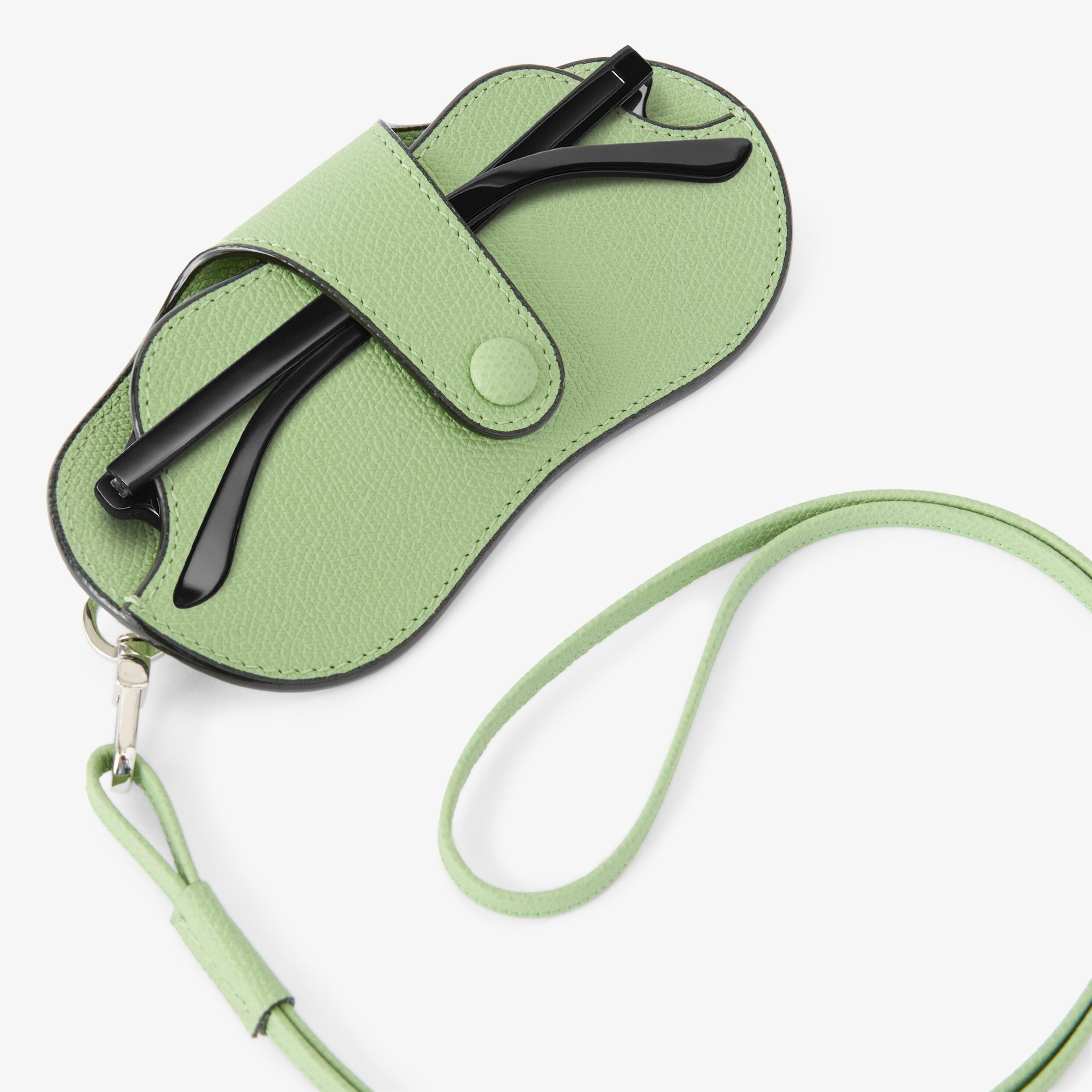 Aloe Green Leather Luxury Glasses Case with Lanyard | Valextra