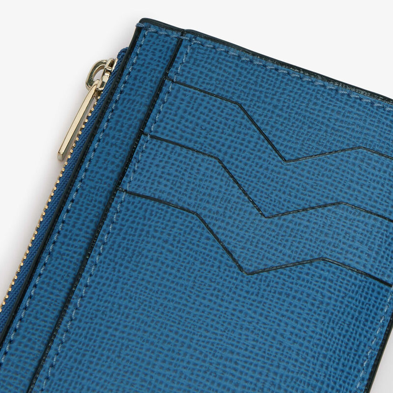 Card Holder 3CC with Zip - Cobalt Blue - Pavè calf leather - Valextra - 3
