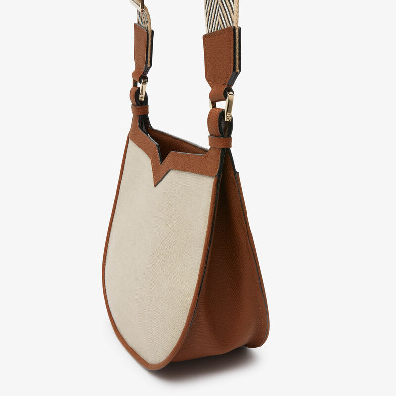 Canvas Hobo Weekend Mini Bag - Sand/Chocolate Brown/Camel Brown/Cashmere Beige - Natural Canvas and calf leather - Valextra - 4