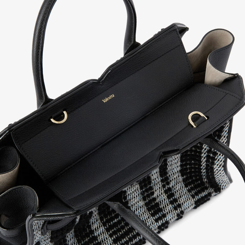 Milano Forest Pibiones Two Handles Medium Bag - Black/Grey - Pibiones  wool Fabric and Millepunte leather - Valextra - 2