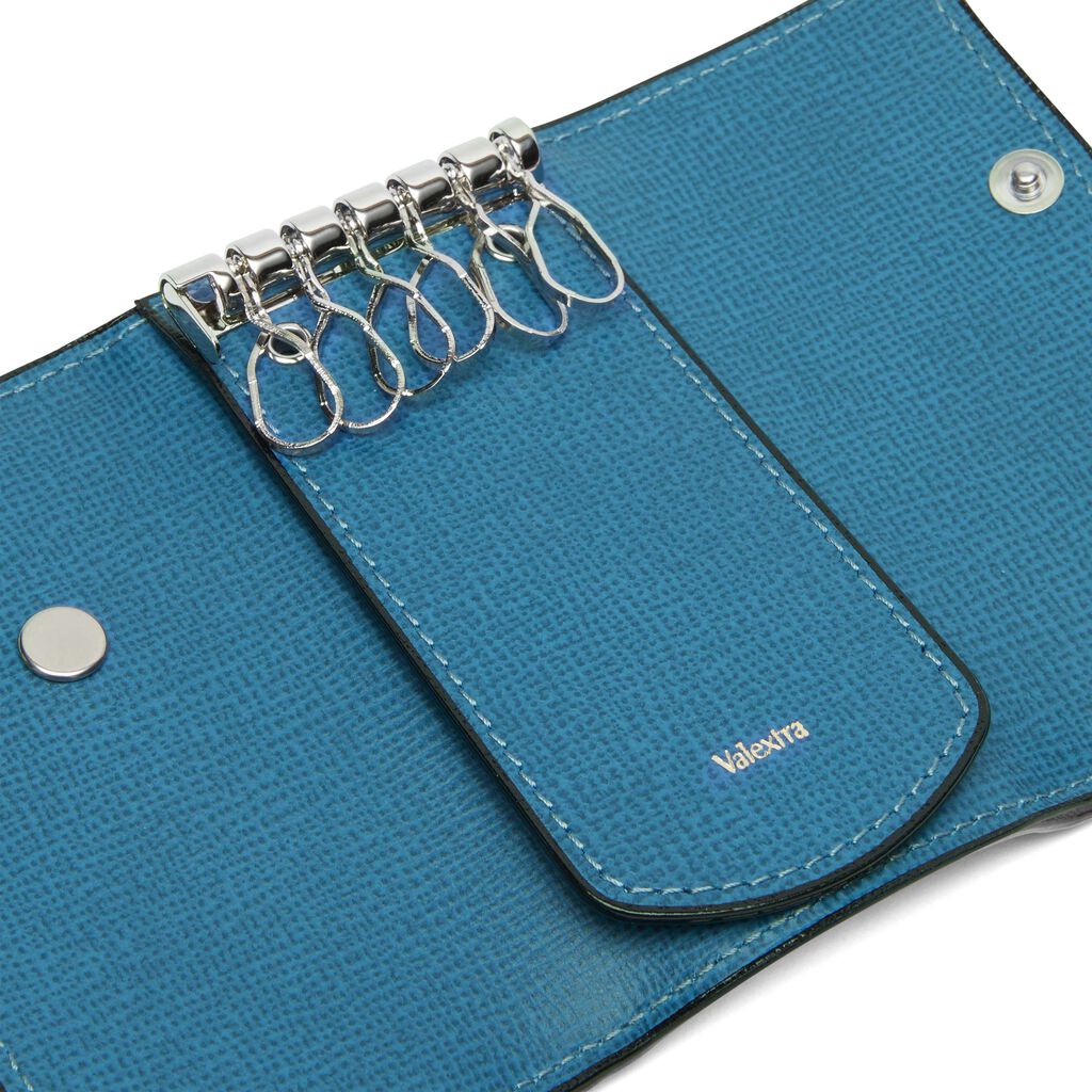 Key Holder 6 Hooks With Button - Cobalt Blue - Cuoio VL - Valextra - 2