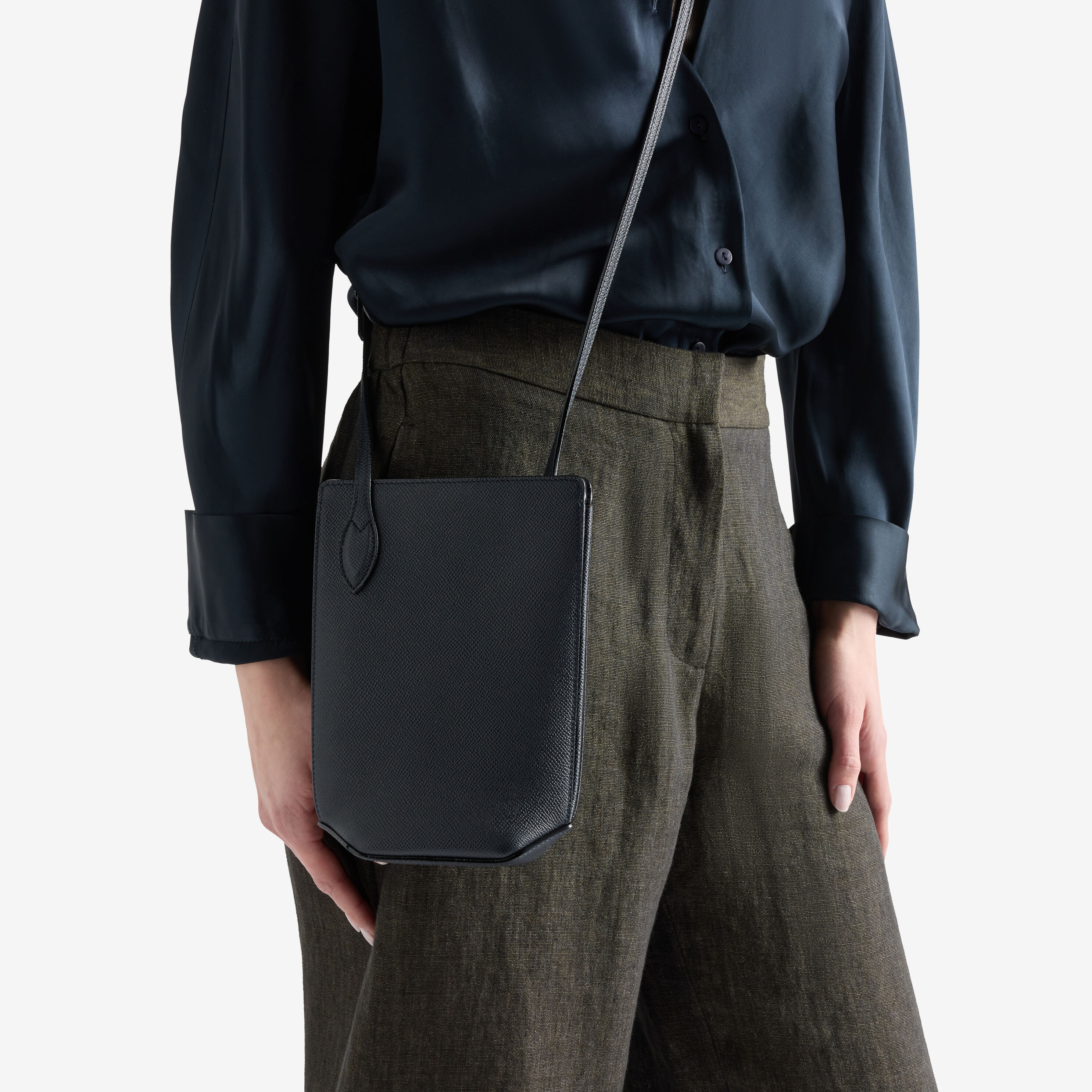 Night Blue Leather Luxury Crossbody Phone Bag | Valextra Vivi