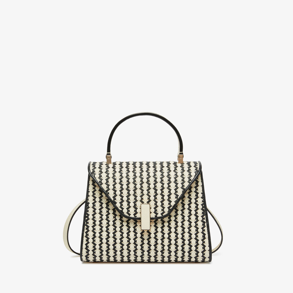 Iside Lace Top Handle Mini Bag - Pergamena White/Black - Vitello VS Intreccio - Valextra - 1