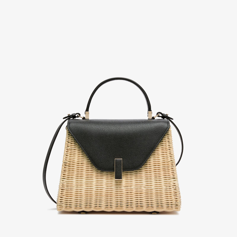 Iside Wicker Top Handle Medium Bag - Beige/Black - Millepunte calf leather - Valextra - 1