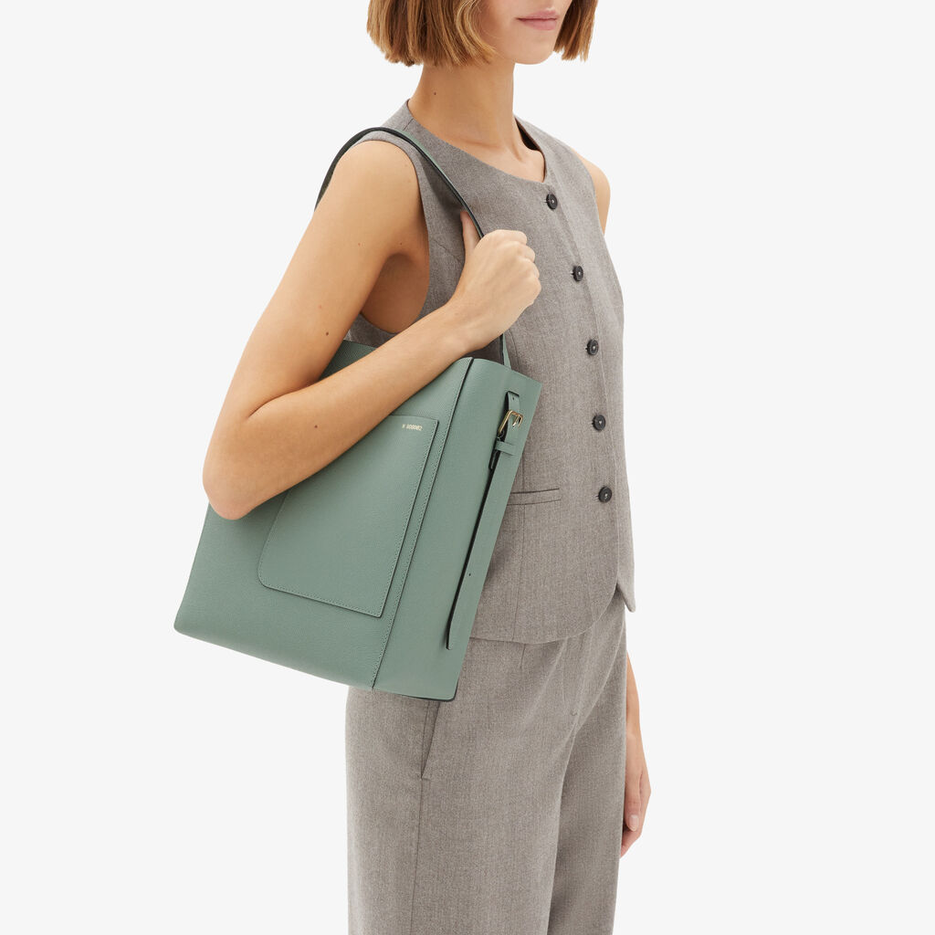 Soft Bucket Medium Bag - Eucalyptus Green - Vitello VS - Valextra - 2