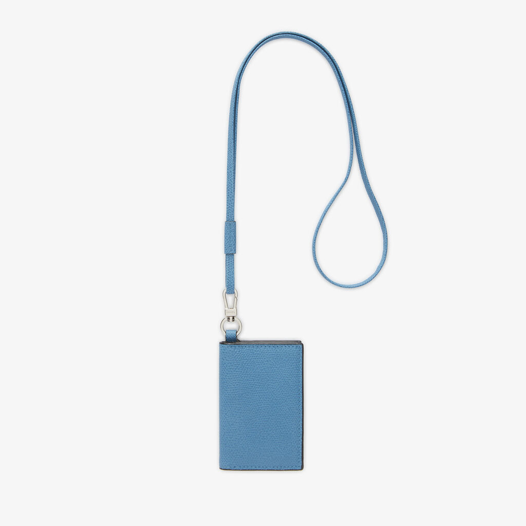 Card Holder with Lanyard - Nebula Blue - Vitello VS - Valextra - 1