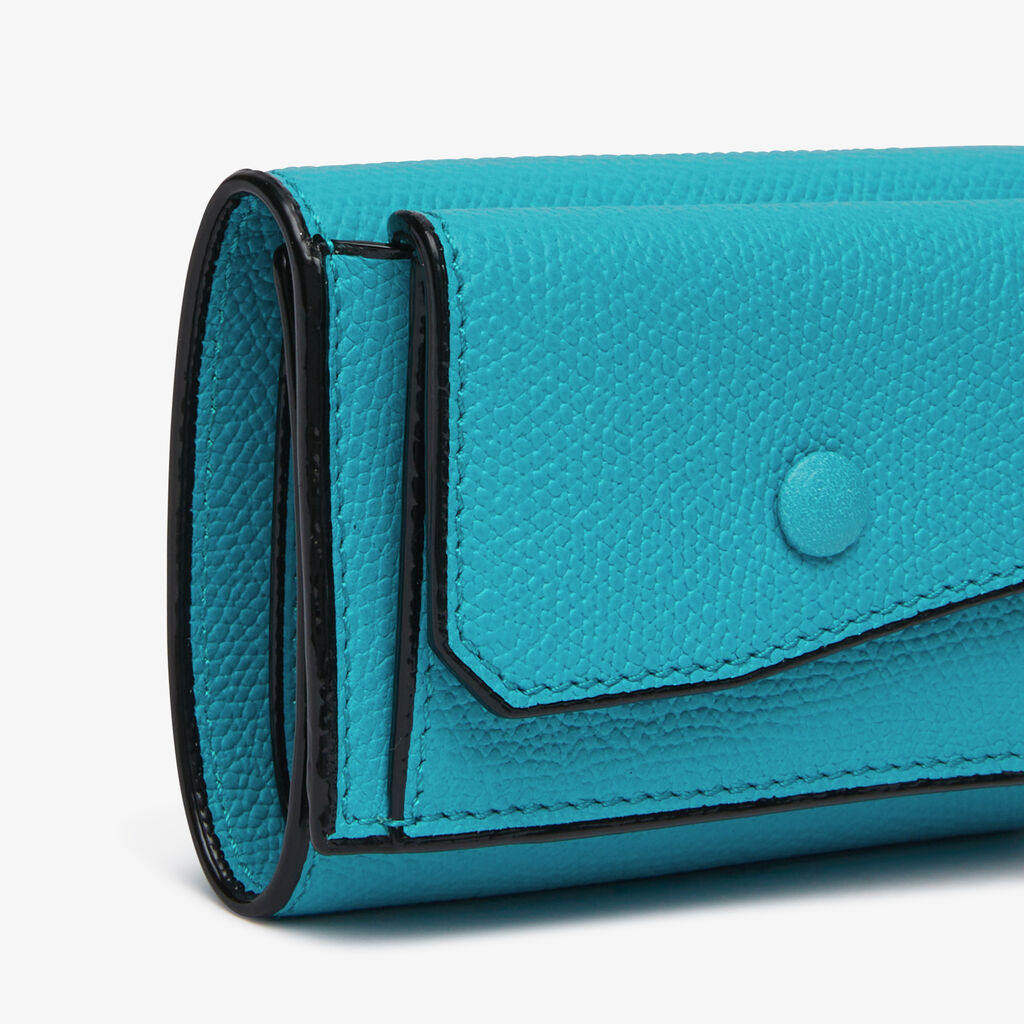 Small Wallet With Coin Holder - Aquamarine Blue - Vitello VS - Valextra - 2