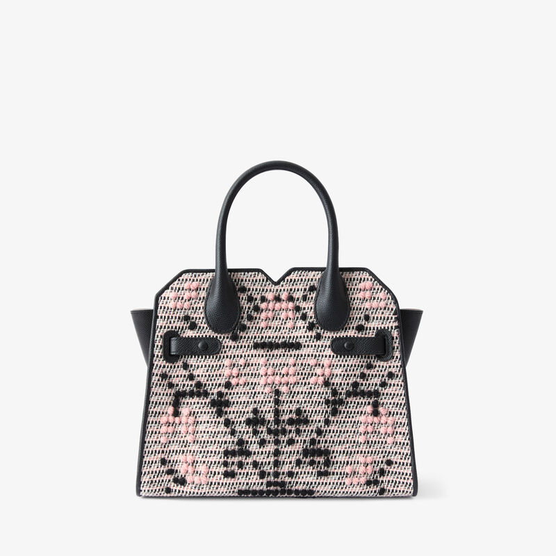Milano Flower Pibiones Two Handles Mini Bag - Grey/Peony Pink/Black - Pibiones  wool Fabric and Millepunte leather - Valextra - 7