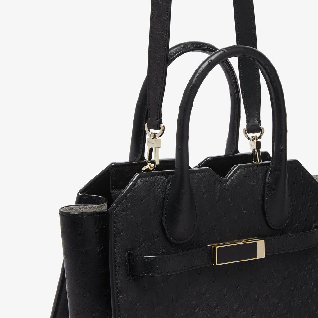 Milano Ostrich Two Handles Mini Bag - Black - Struzzo - Valextra - 4