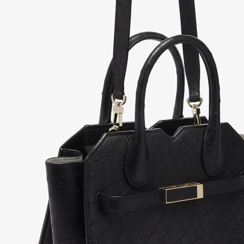 Milano Ostrich Two Handles Mini Bag - Black - Exotic - Valextra - 4