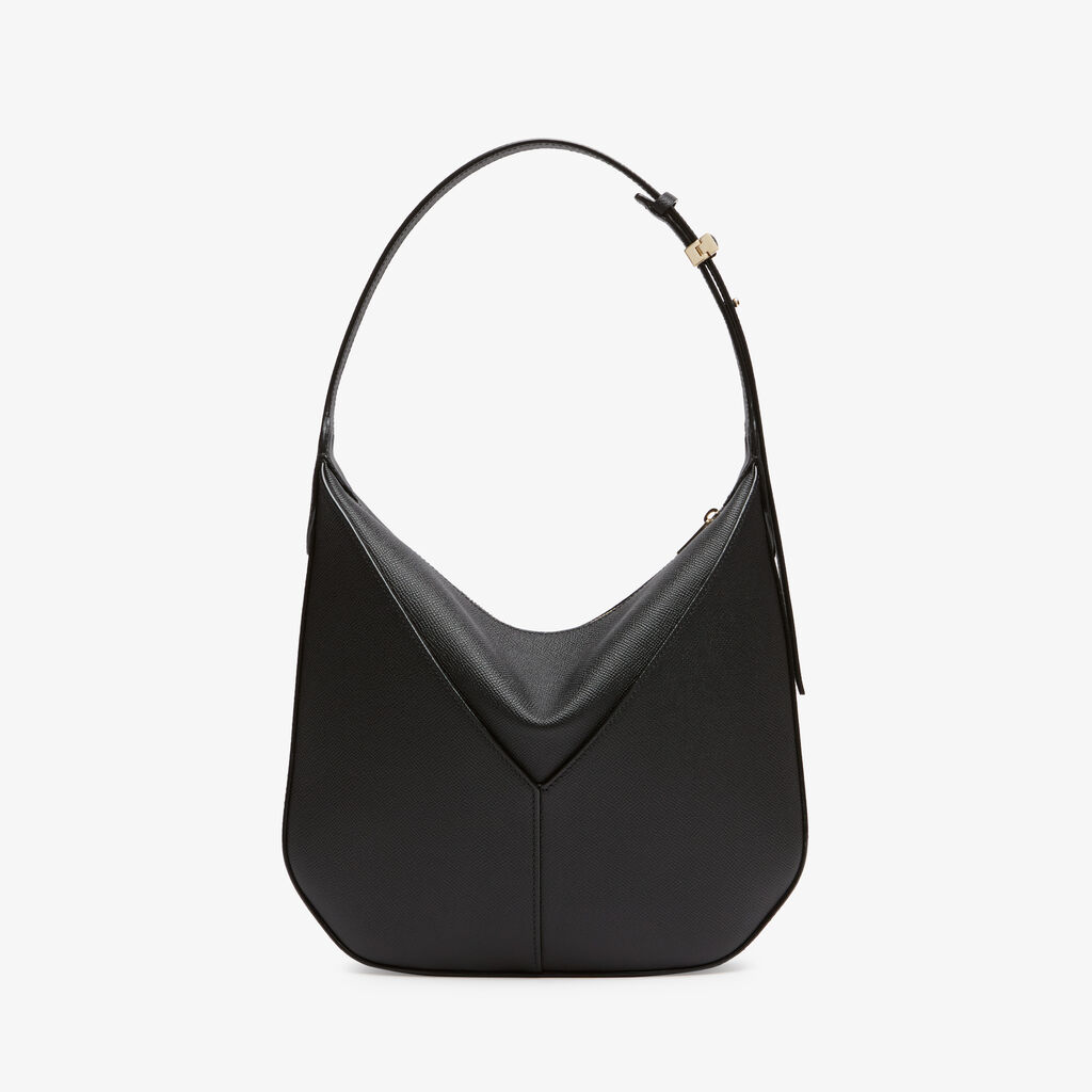 Vivi Hobo Mini Bag - Black - Vitello Millepunte Soft - Valextra - 6