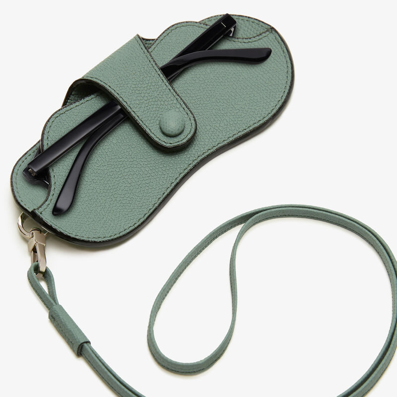 Glasses Case With Lanyard - Eucalyptus Green - Millepunte calf leather - Valextra - 2