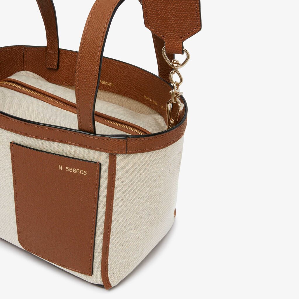 Soft Canvas Bucket Micro Bag - Sand/Chocolate Brown/Camel Brown/Cashmere Beige - Tessuto Canvas/VS - Valextra - 3