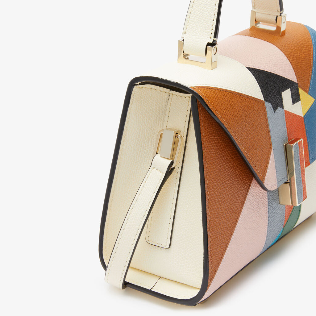 Borsa a Tracolla Iside Intarsia Volti Micro - Bianco Pergamena/Blu Camicia/Rosa Blush/Rosso Love - Vitello VS-Intarsio Uccellino - Valextra - 3