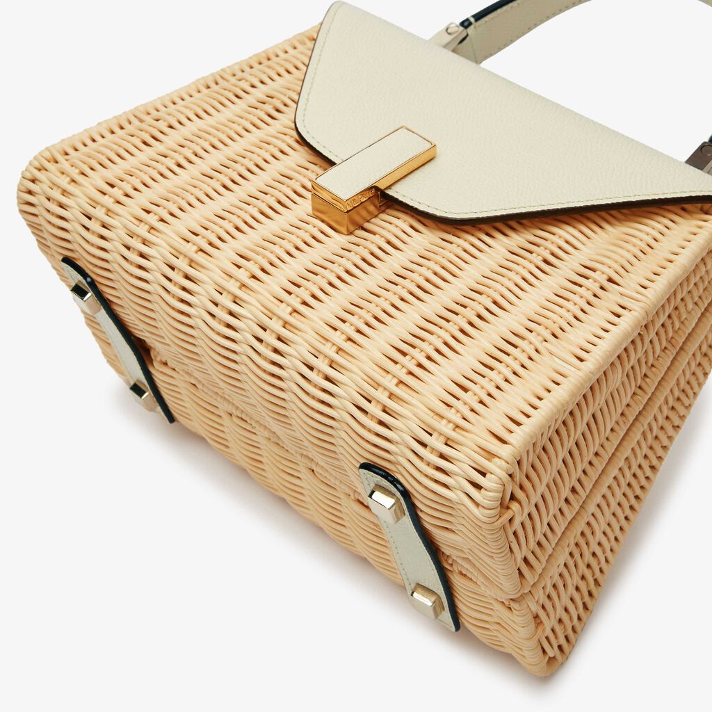 Iside Wicker Top Handle Mini Bag - Beige/Pergamena White - Midollino/Vitello VS - Valextra - 5