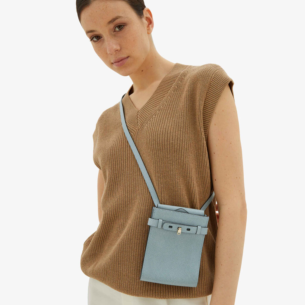 Brera B-Tracollina slim Crossbody micro bag - Smokey Blue - Vitello VS - Valextra - 2