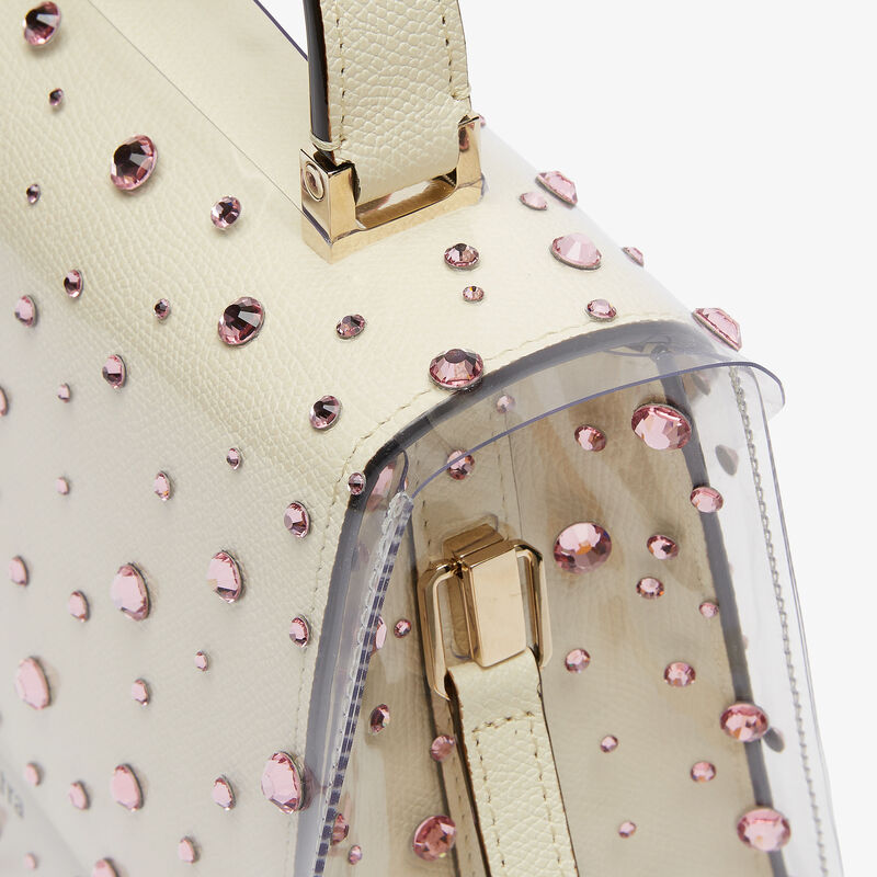 Rhinestone Raincoat Iside Micro - Transparent/Peony pink - Recyclable Ecoline Sheer and Strass - Valextra - 3