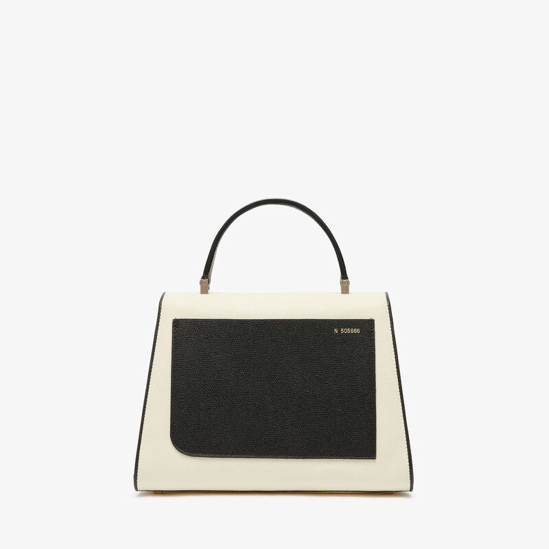 Medium Iside Chiaroscuro Top Handle Bag - Pergamena White/Black - Millepunte calf leather - Valextra - 6