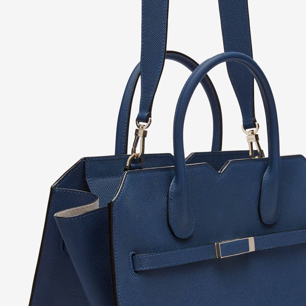 Milano Two Handles Medium Bag - Sapphire Blue - Vitello Millepunte Soft - Valextra - 5