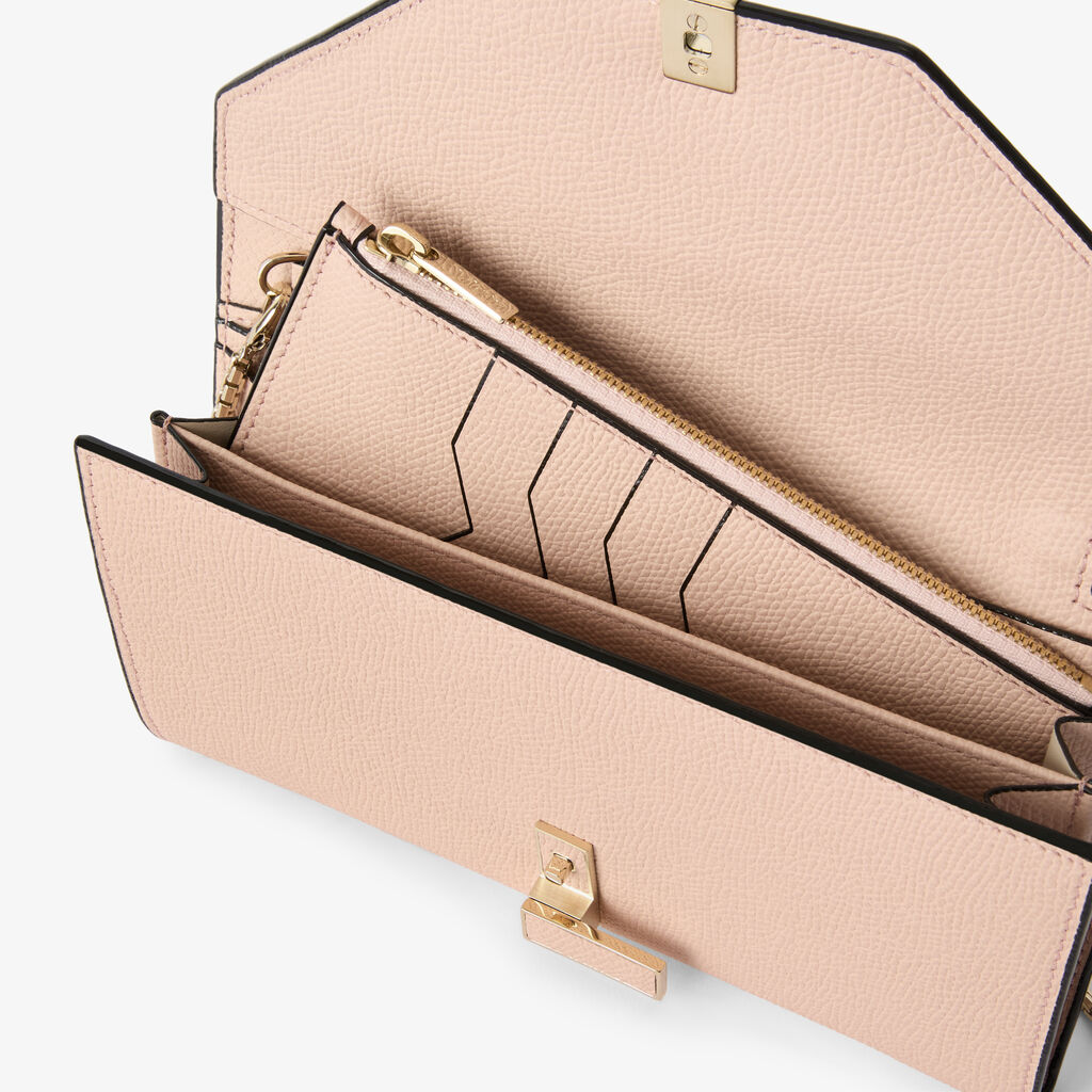 Iside continental purse with chain - Bonne Mine Pink - Vitello VS - Valextra - 2