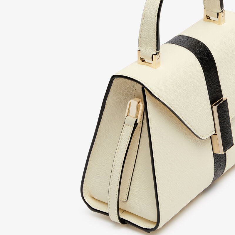 Iside Intarsia Line Top Handle Mini Bag - Pergamena White/Black - Millepunte calf leather - Valextra - 4