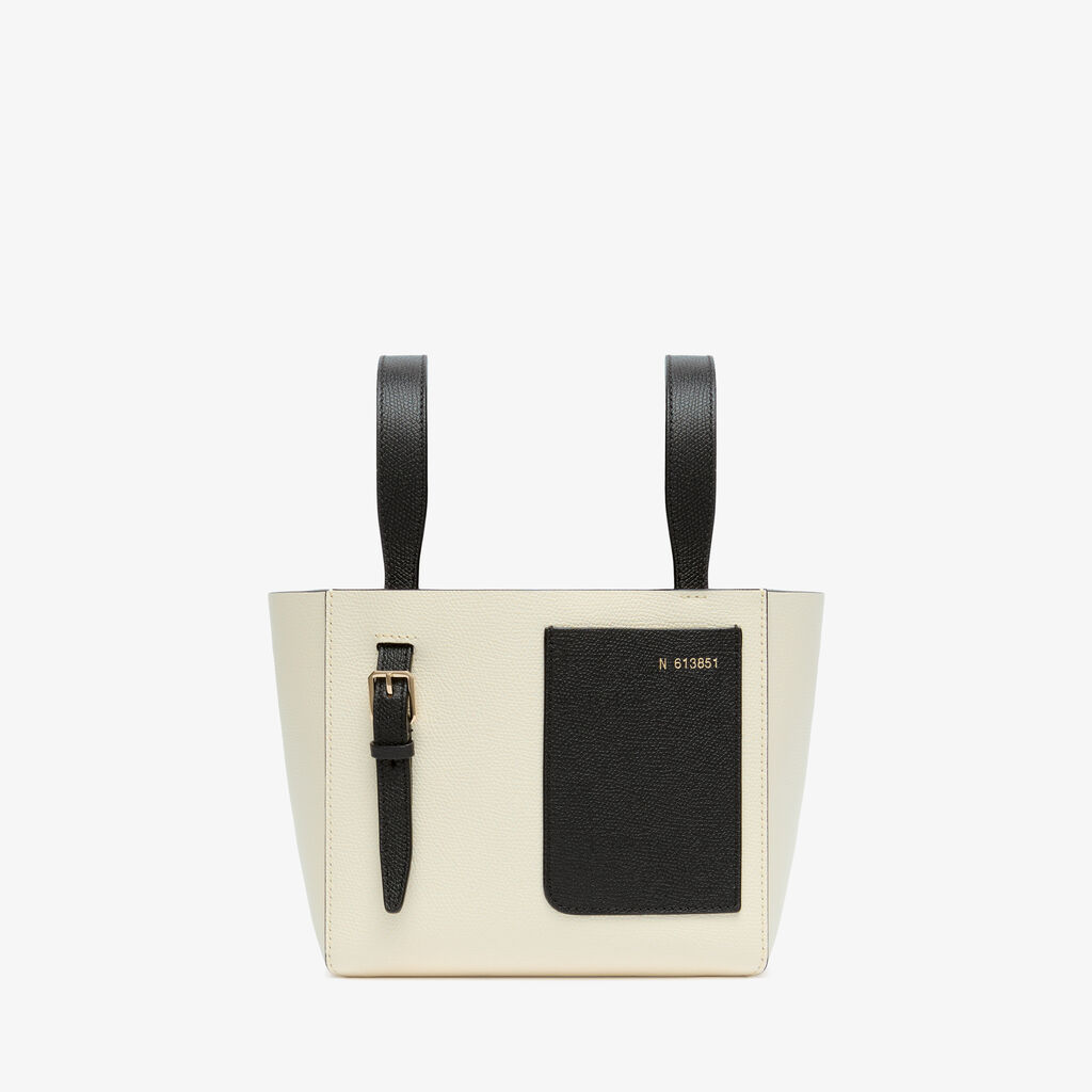 Soft Bucket Micro bag - Pergamena White/Black - Vitello VS - Valextra - 1