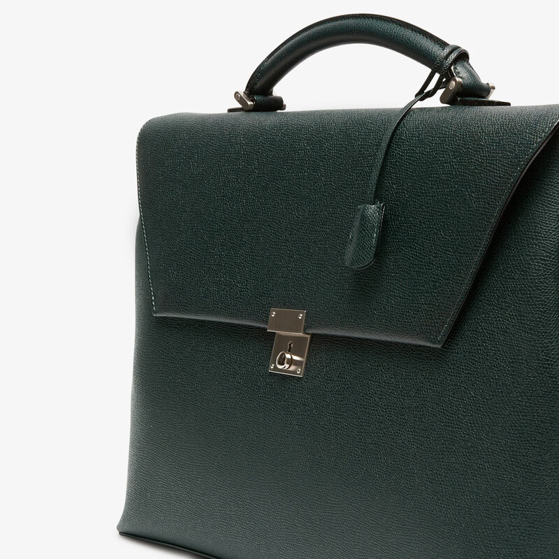 Avietta Briefcase with Flap 24h - Valextra Green - Millepunte calf leather - Valextra - 4