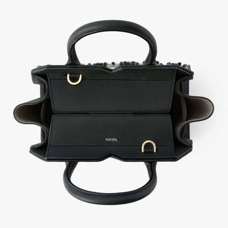 Milano Flowers Pibiones Two Handles Mini Bag - Grey/Black - Pibiones  wool Fabric and Millepunte leather - Valextra - 7