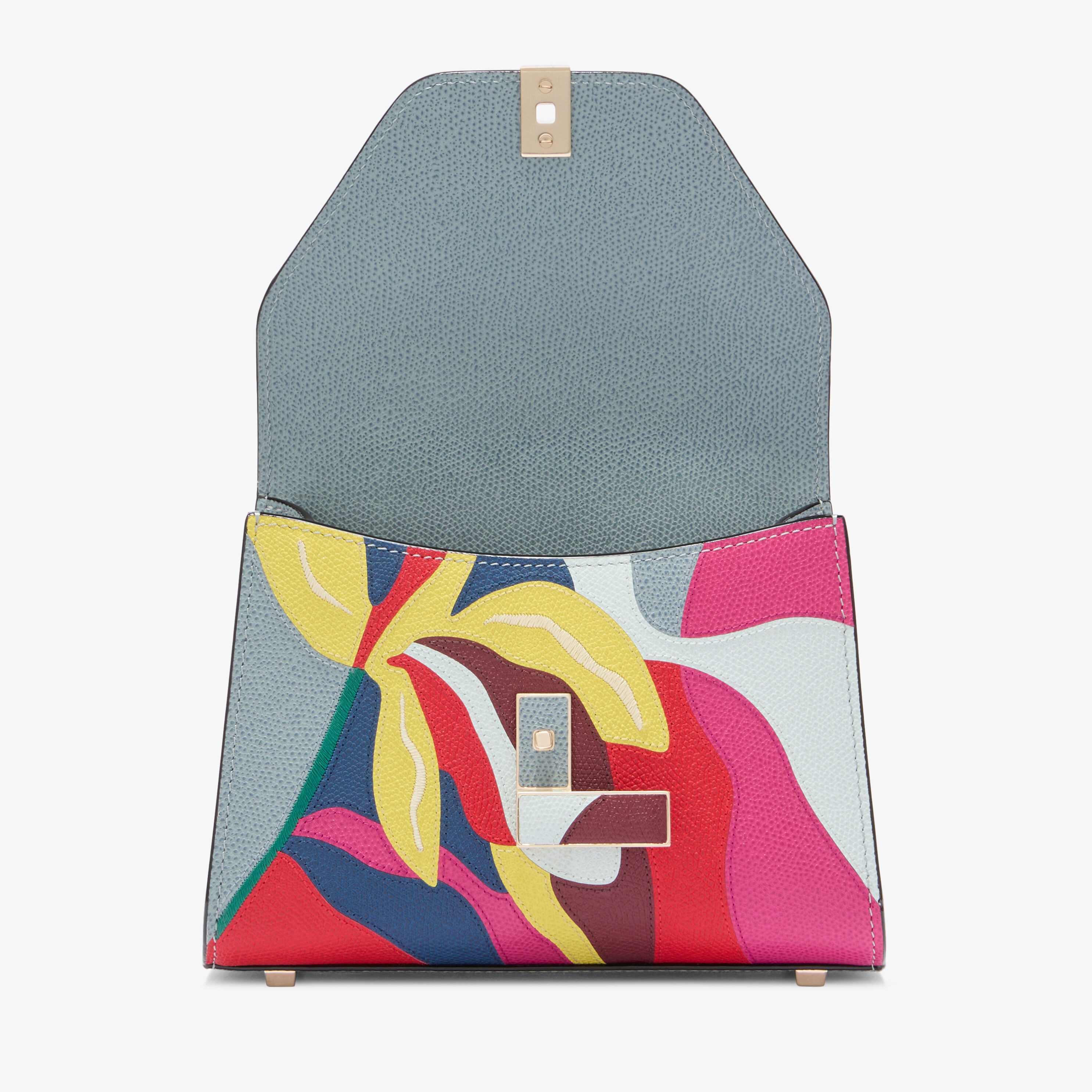Vitello VS-Intarsio+Ricamo Giglio Iside Lily Crossbody Micro Bag
