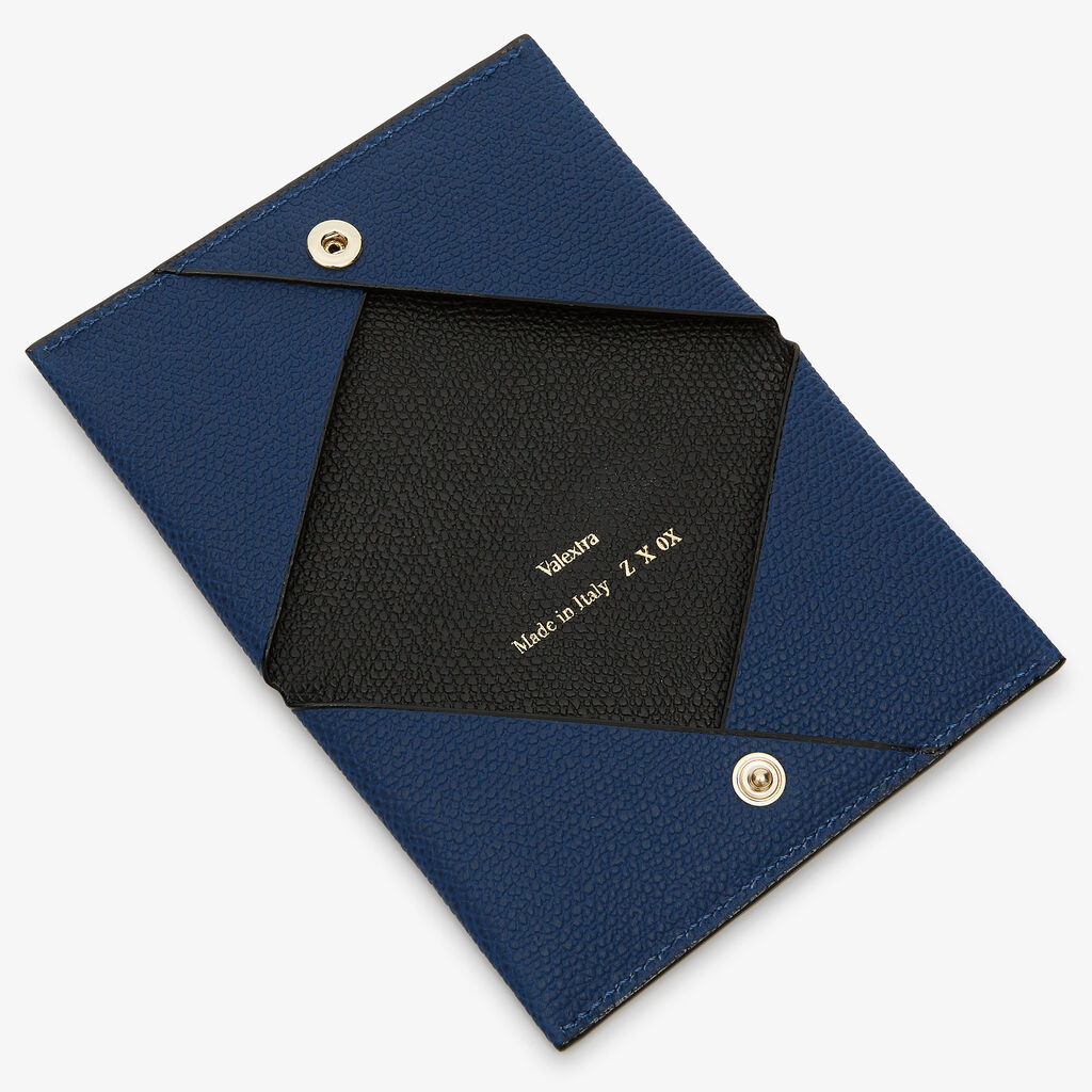 Card Case with Button - Sapphire Blue/Black - Vitello VS - Valextra - 2