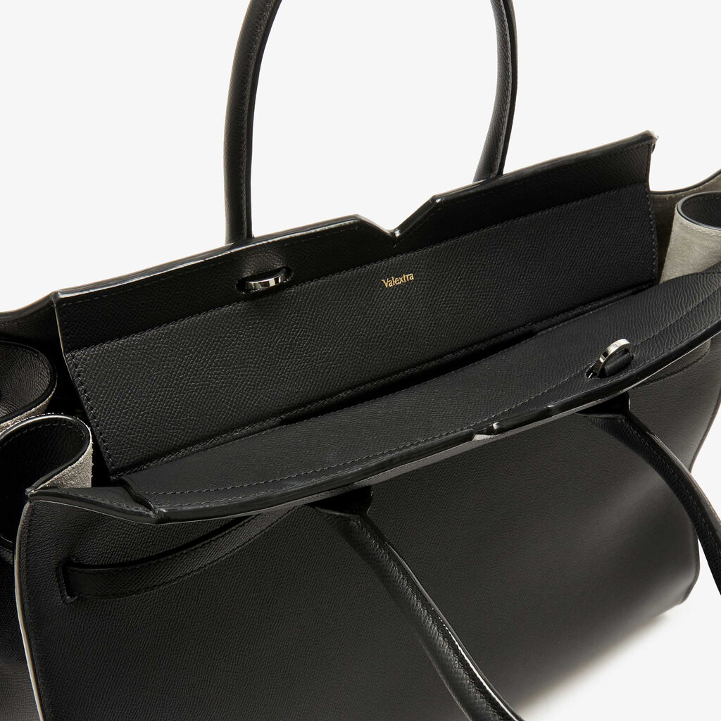Milano Two Handles Large Bag - Black - Vitello Millepunte Soft - Valextra - 3