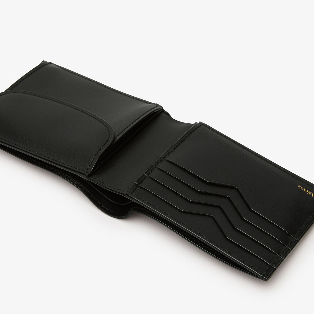 Portafoglio Bifold 4 Carte di Credito Palmellato con Portamonete - Nero - Vitello Palmellato - Valextra - 2