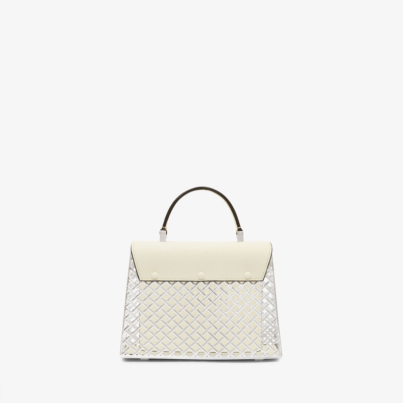 Iside Silver Mesh Top Handle Micro Bag - Pergamena White - Metal and Millepunte calf leather - Valextra - 5