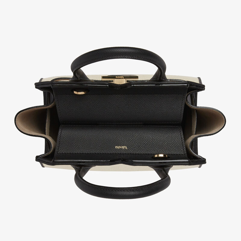 Milano Canvas Two Handles Mini Bag - Sand Brown/Black - Natural Canvas and calf leather - Valextra - 8