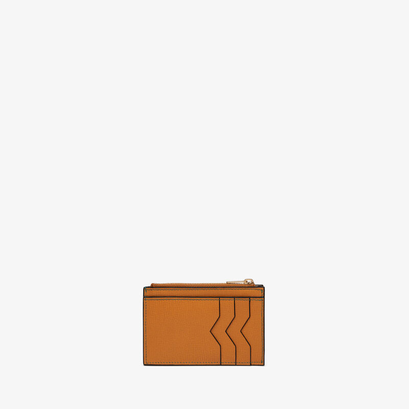 Card Holder 3CC with Zip - Havana Brown - Pavè calf leather - Valextra - 1