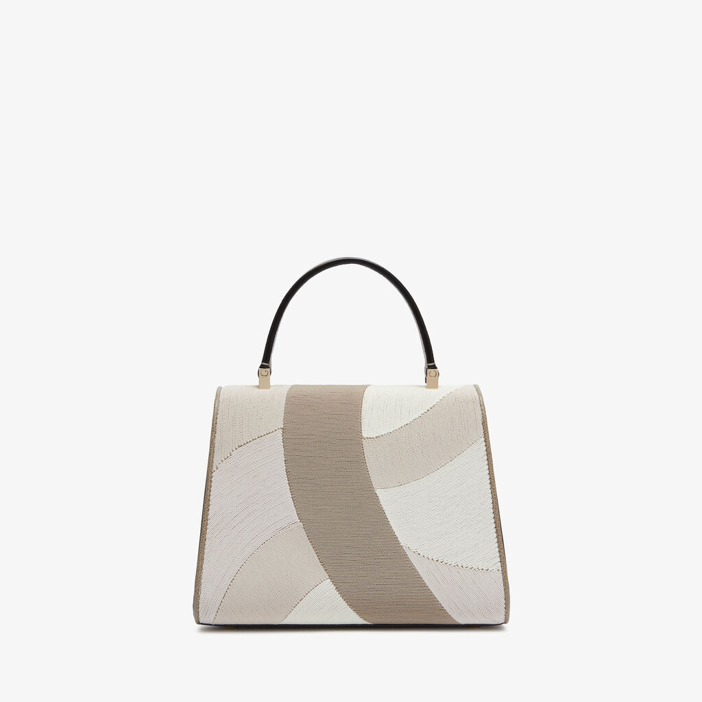 Iside Patchwork Top Handle Mini Bag - Oyster Brown/Beige Color Mix - Canvas Ricamo Coiling/Vitello VS - Valextra - 6