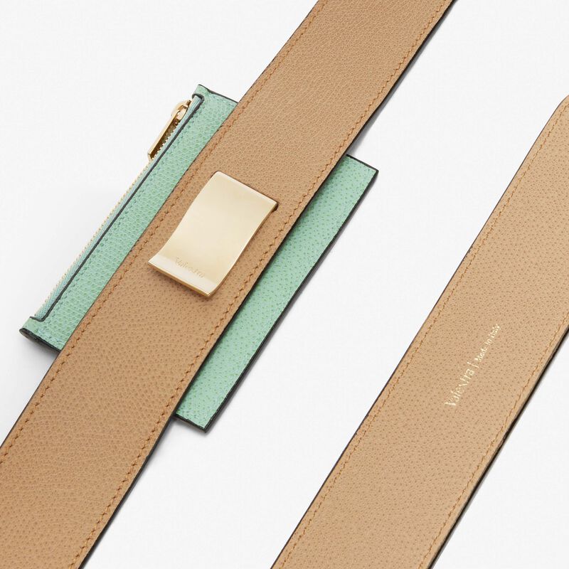 Shoulder Strap with Zip Pocket - Cashmere Beige/Aqua Green - Millepunte calf leather - Valextra - 3