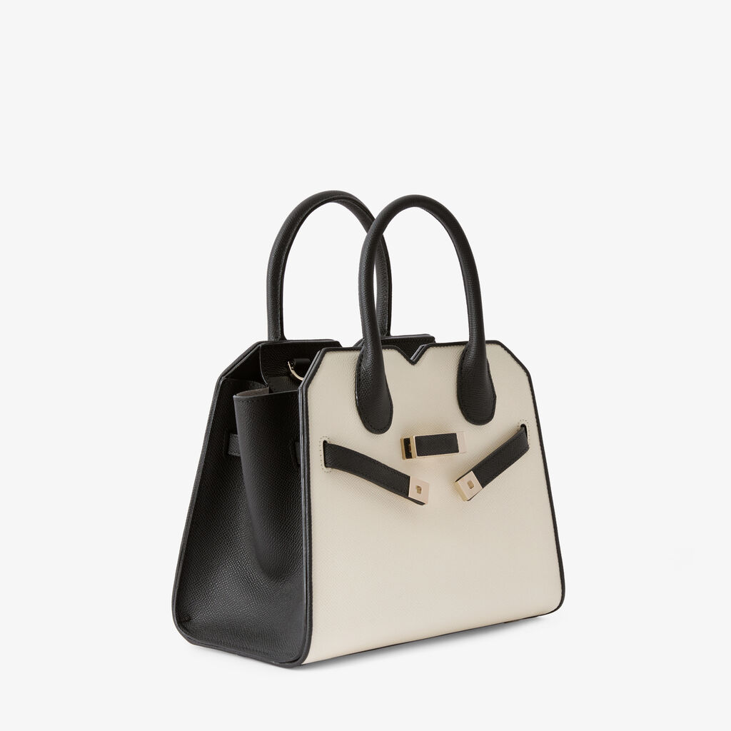 Milano Chiaroscuro Two Handles Mini Bag - Pergamena White/Black - Vitello Millepunte Soft - Valextra - 5