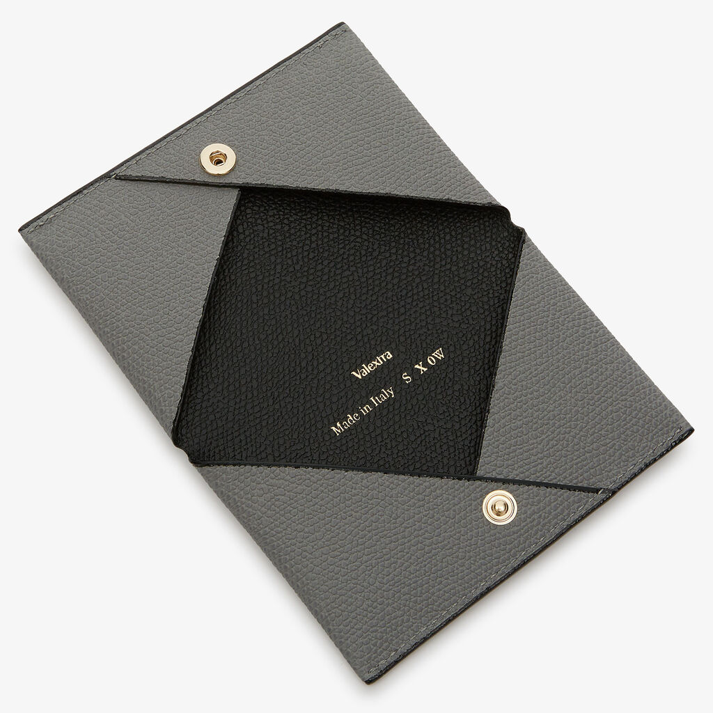 Card Case with Button - Cement Grey/Black - Vitello VS - Valextra - 2