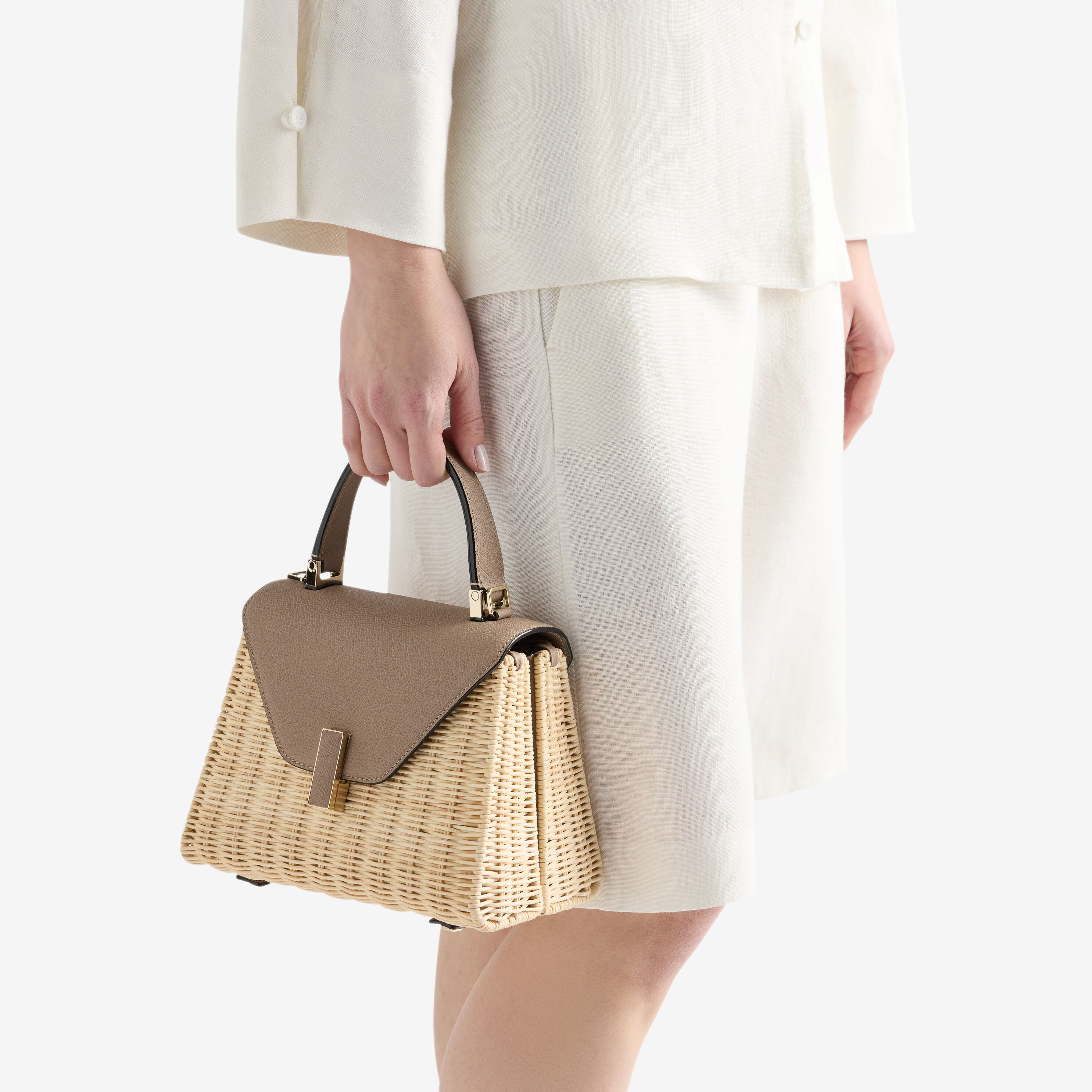 Women's Brown Leather Wicker Top Handle Mini Bag | Valextra Iside