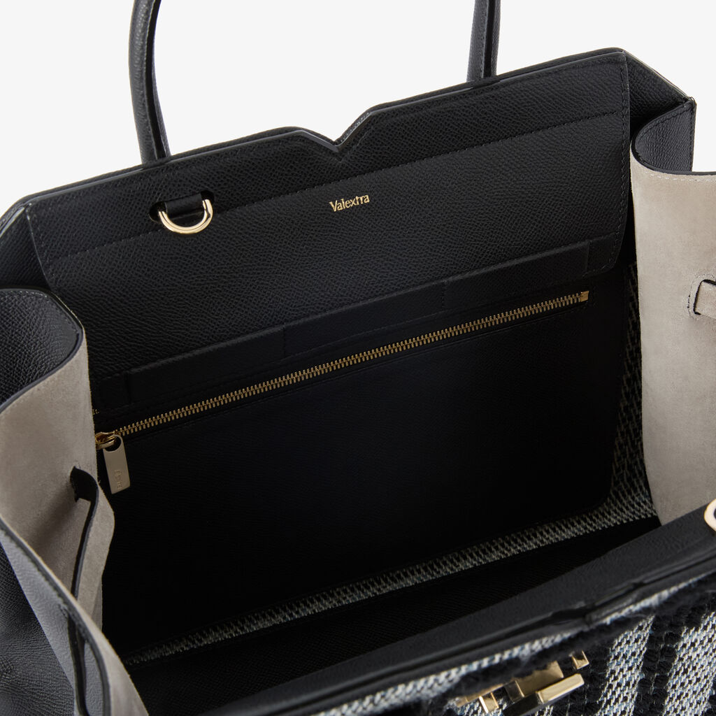 Milano Forest Pibiones Two Handles Medium Bag - Black/Grey - Pibiones  wool Fabric and Millepunte leather - Valextra - 3