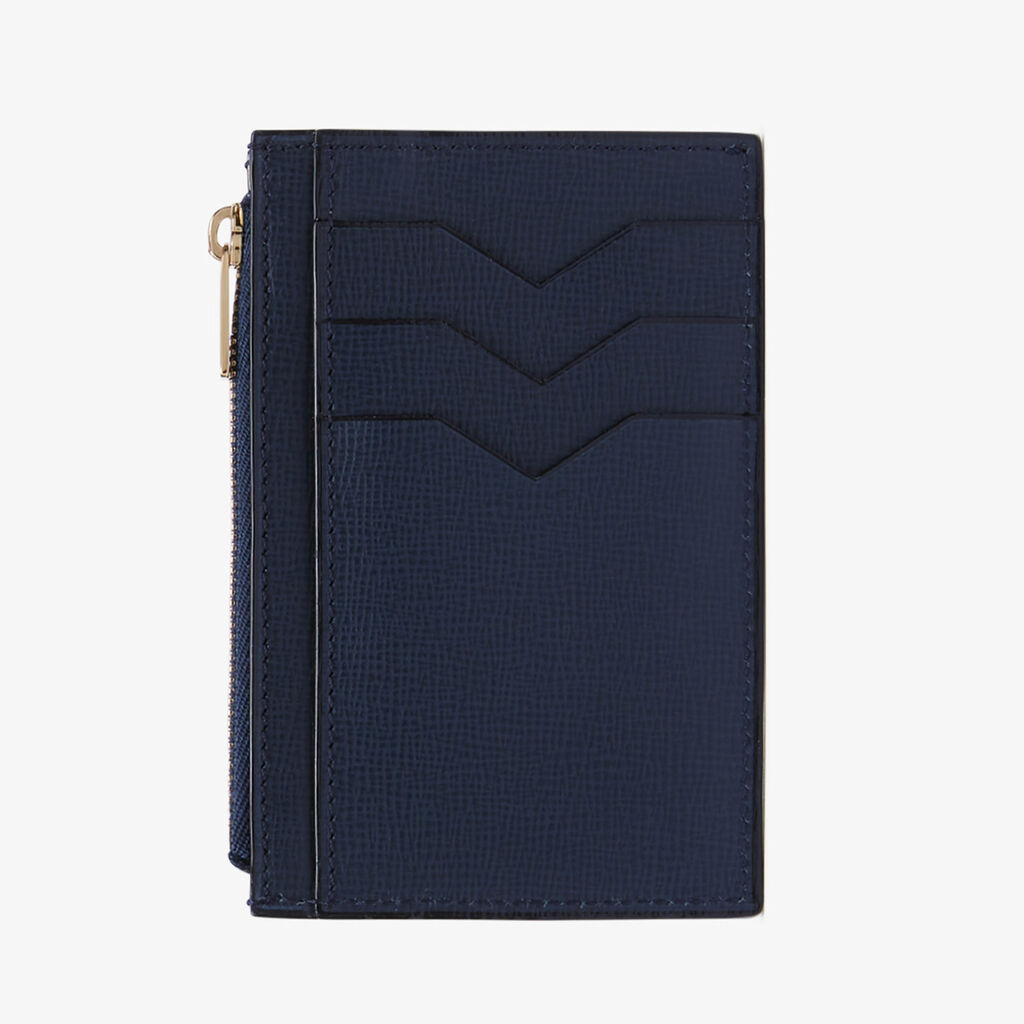 Card Holder 3CC with Zip - Dark Blue - Pavè calf leather - Valextra - 5