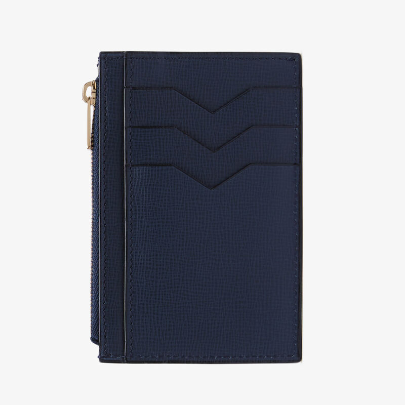 Card Holder 3CC with Zip - Dark Blue - Pavè calf leather - Valextra - 5