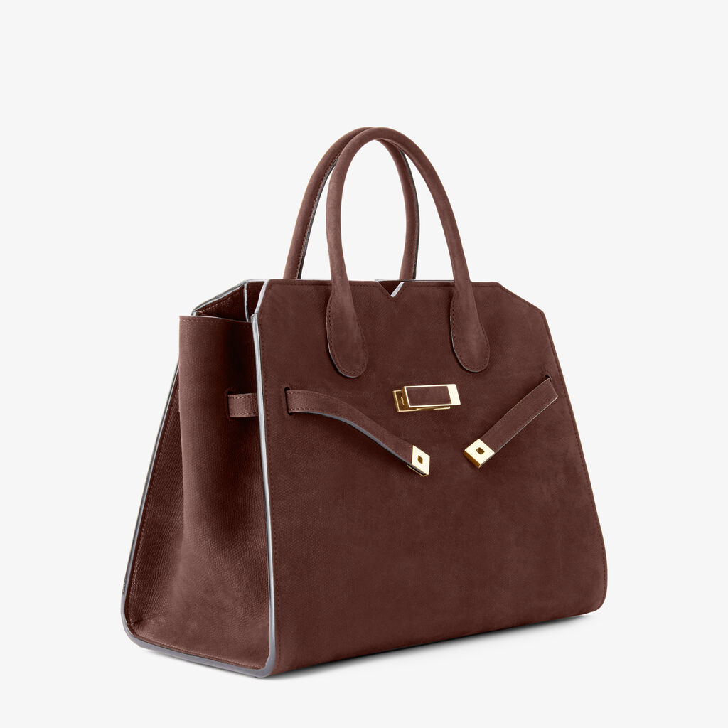 Borsa a Due Manici Milano Senso Media - Marrone Cioccolato - Pelle Millepunte Nabuk Senso - Valextra - 7