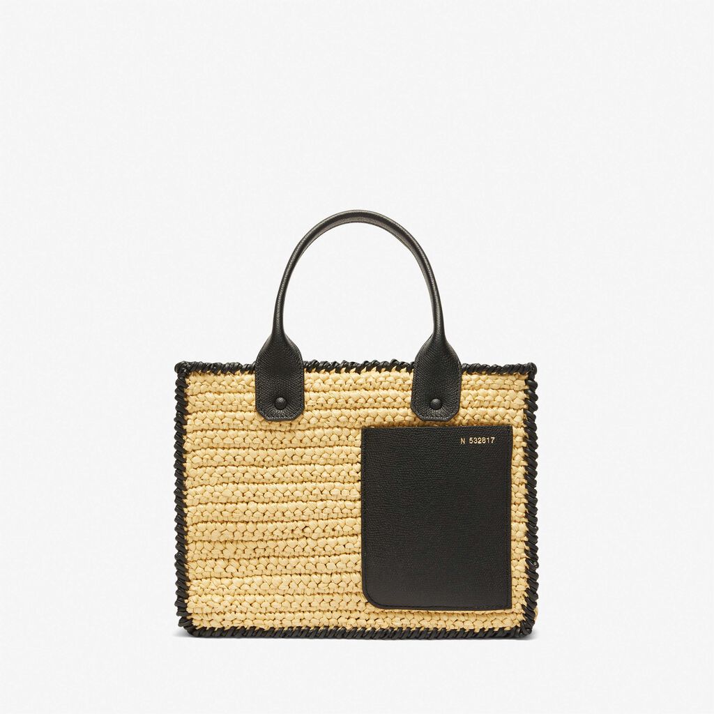 Borsa Tote Soft Rafia Crochet Mini - Beige/Nero - Rafia/Vitello VS - Valextra - 1