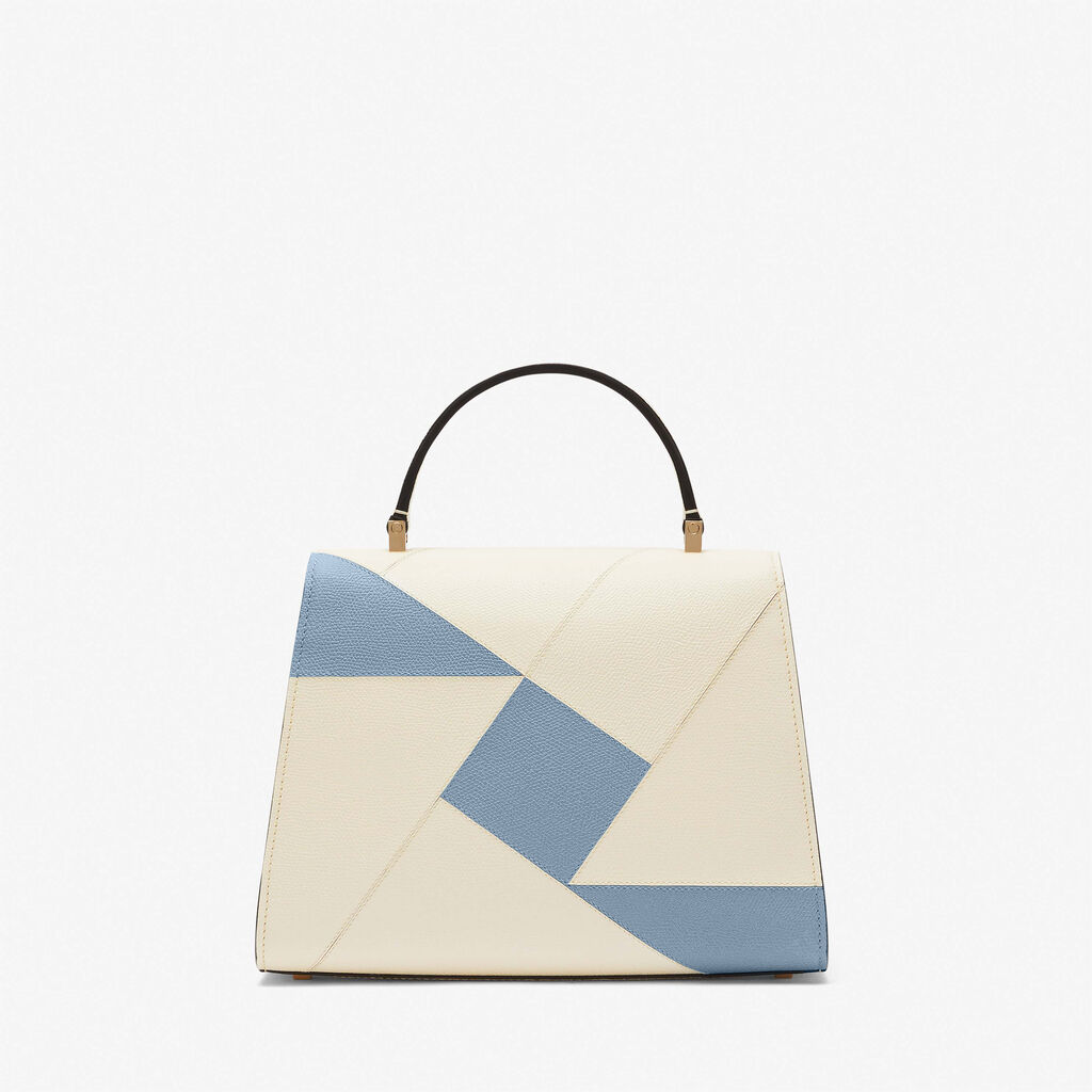 Iside Carousel Top handle Medium bag - Pergamena White/Shirt Blue - Vitello VS-Intarsio Rombo - Valextra - 6