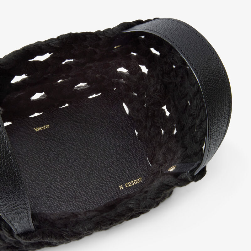 Soft Sportami Via Bucket Micro Bag - Black - Woven cotton and Millepunte calf leather - Valextra - 4