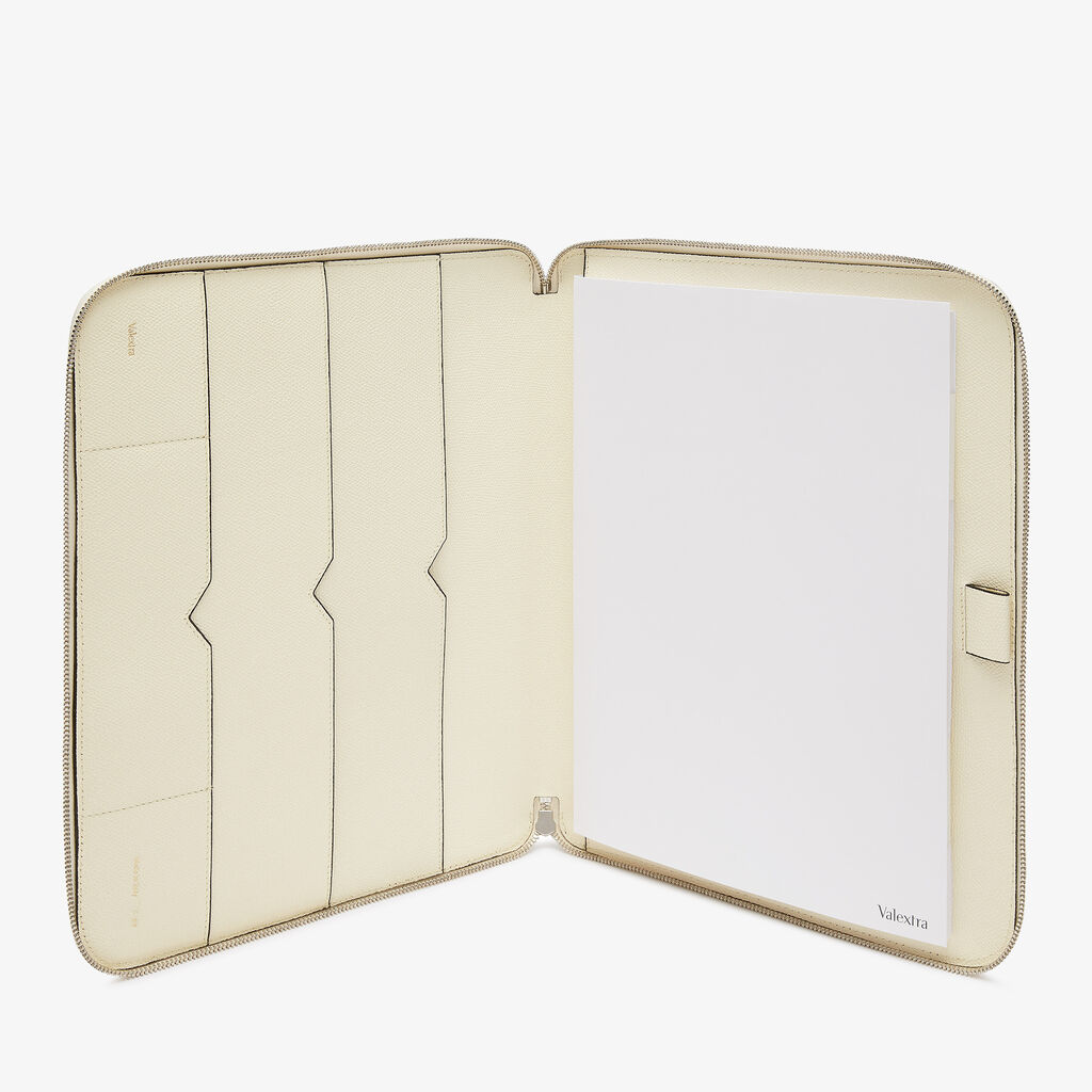 Zip Around Writing Folder A4 - Pergamena White - Vitello VS - Valextra - 2
