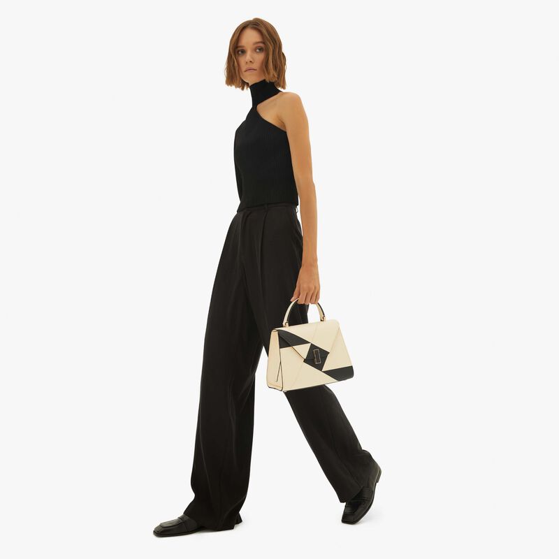 Iside Carousel Top handle Medium bag - Pergamena White/Black - Millepunte calf leather - Valextra - 2