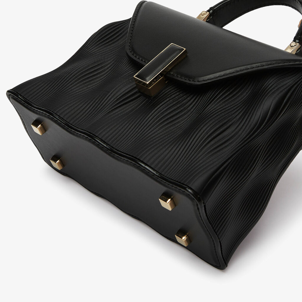 Iside Top Handle Onda Mini Bag - Black - Vitello Palmellato-Stampa 3D Onde - Valextra - 5